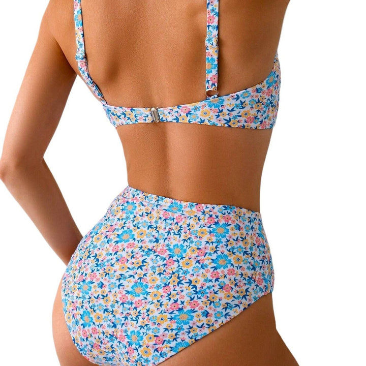 Kvinde Højtaljede Blomster Mønster-Bikini-Sæt Stilla