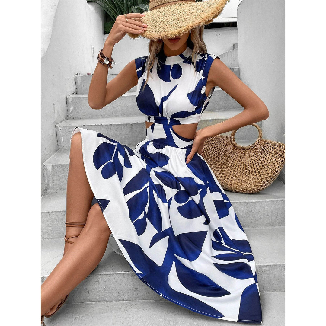Dame Elegant Cut-Out Midi Kjole med Blomsterdesign Stilla