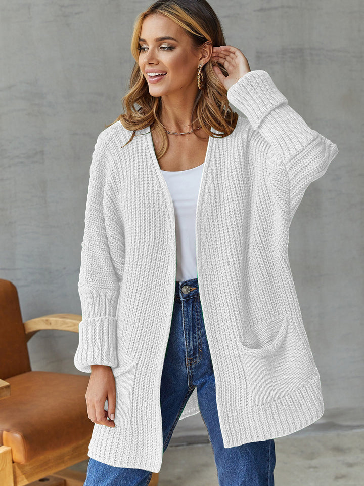 Femme Struktureret Åben Strikcardigan med Lomme detaljer Stilla