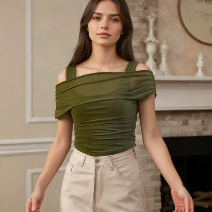 Dame Off-Shoulder Top med Rynkning Skovae