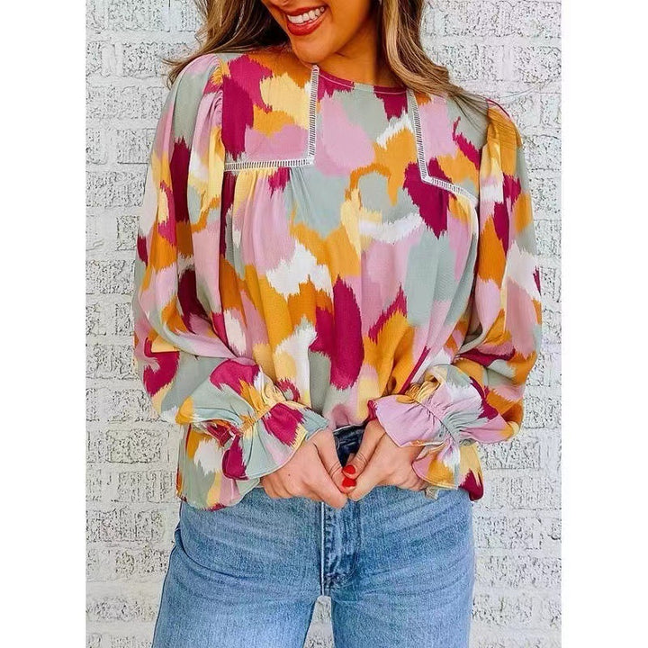 Dame Elegant Bluse med moderne mønster og voluminøse ærmer Stilla