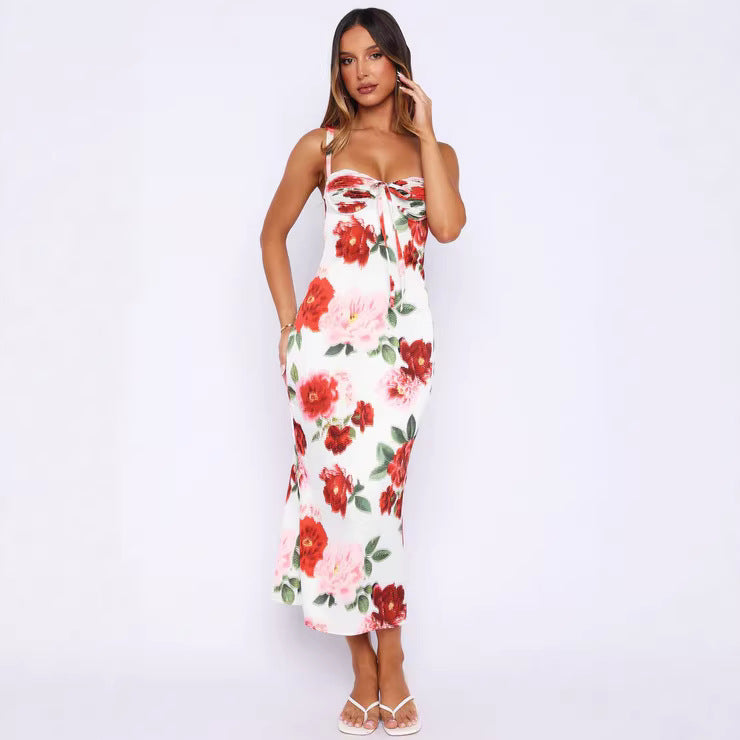 Dame figursyet Maxi-kjole med blomstermotiv og sidelukning Skovae