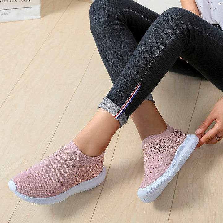 Dame Sneakers med glitrende accenter og elastisk strikket overmateriale Stilla
