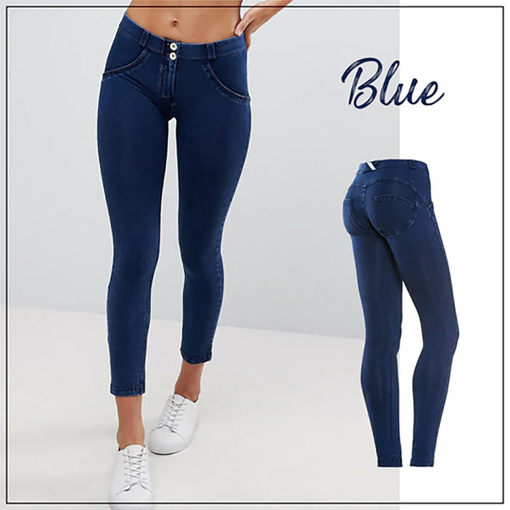 Dame Skinny Jeans med høj talje og stilfulde knapdetaljer Stilla