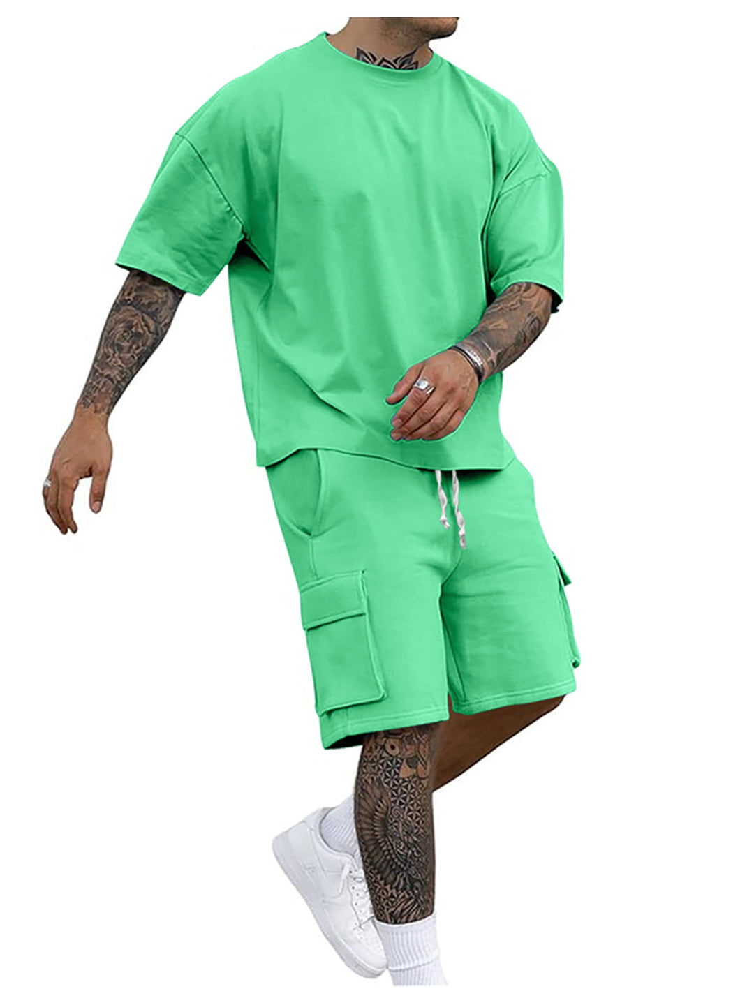 Herrer afslappet kortærmet sæt med cargo-shorts og oversize-snit Stilla