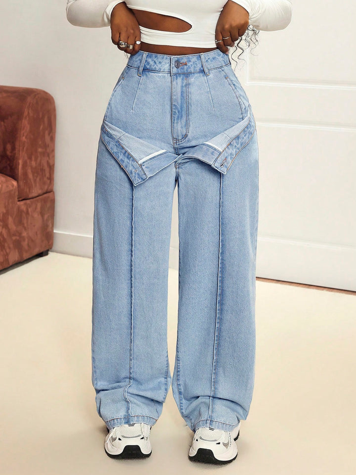 Kvinders brede jeans med innovativ skæring og asymmetrisk design Stilla