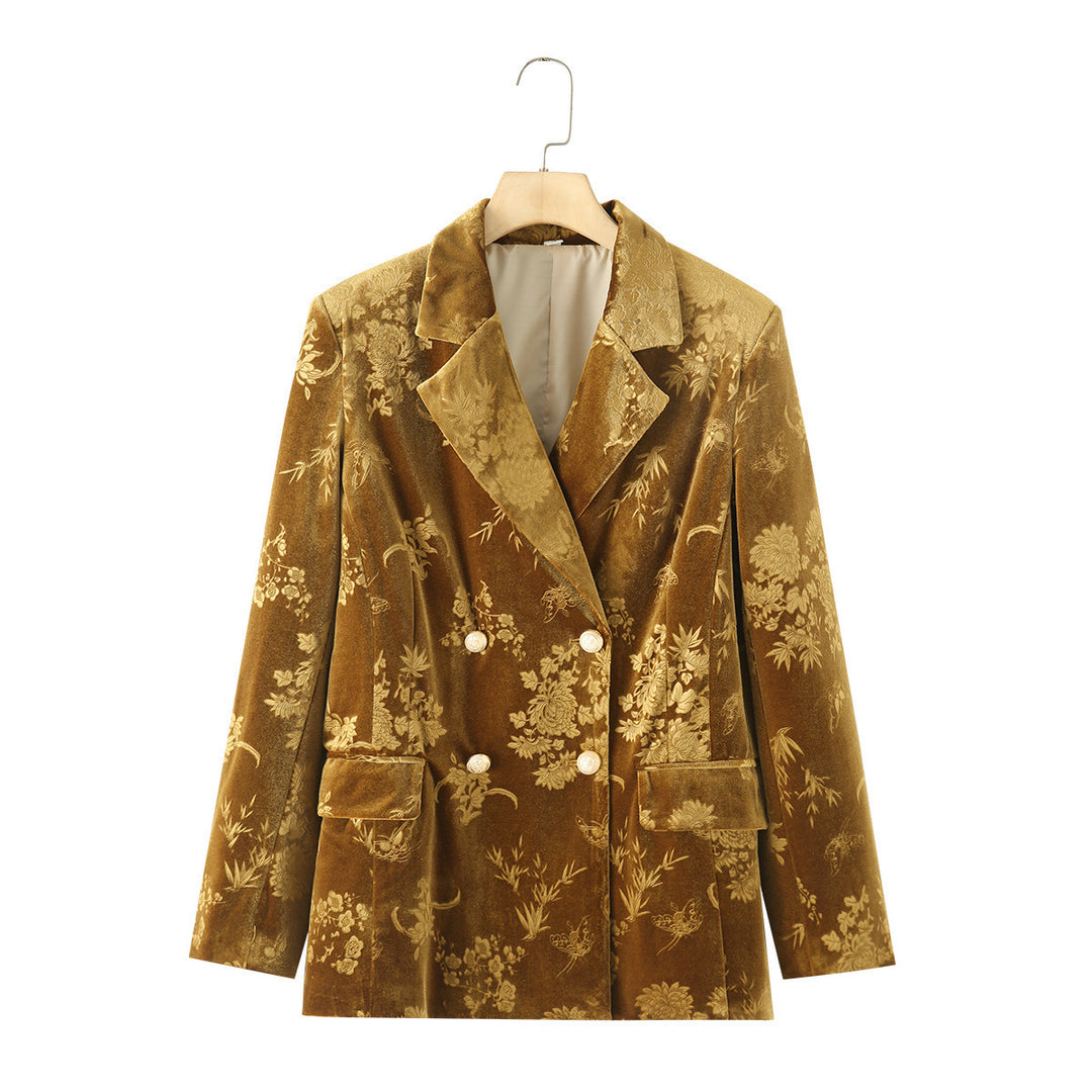 Femme Reverskrave Samt Blomster Blazer Stilla