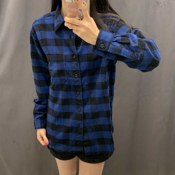 Kvinders Tjekket Flannel Skjorte Bluse Stilla