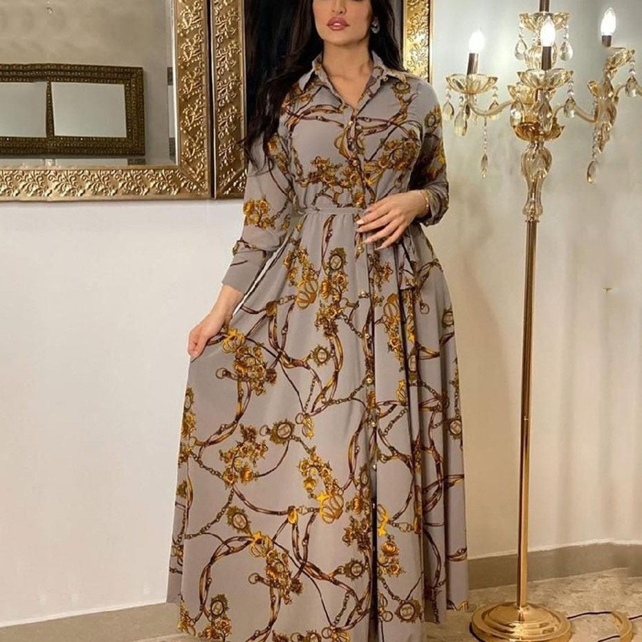 Stilla | Elegant Vintage Print Robe Kjole