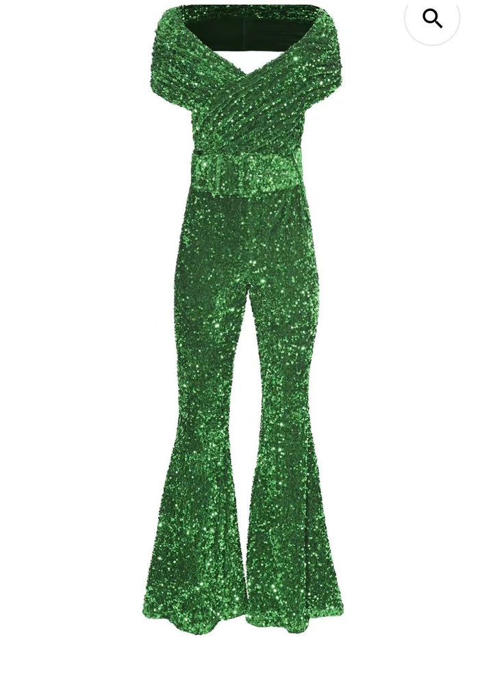 Damer Glamorous Jumpsuit med Glitrende Paillet Gradient og Bred Ben