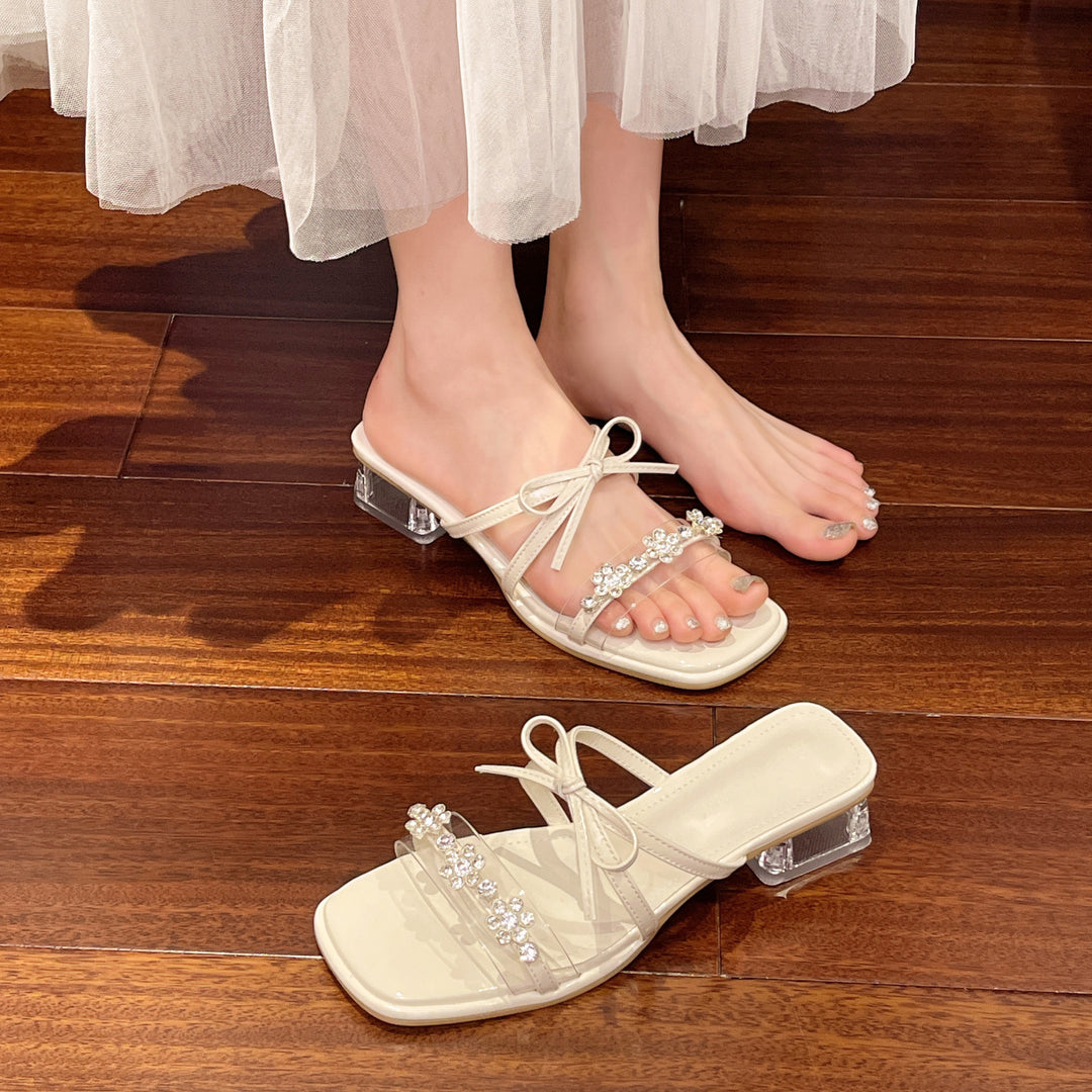 Dame Elegante Strass Pyntet Slide Sandaler Stilla