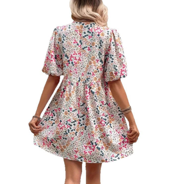 Dame Floral Print Puff Sleeve Mini Kjole Stilla