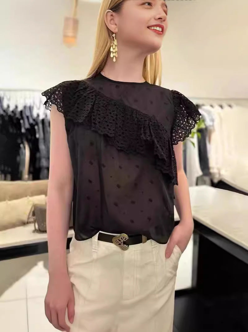 Damebluse med legende spidspuf og elegante detaljer Stilla