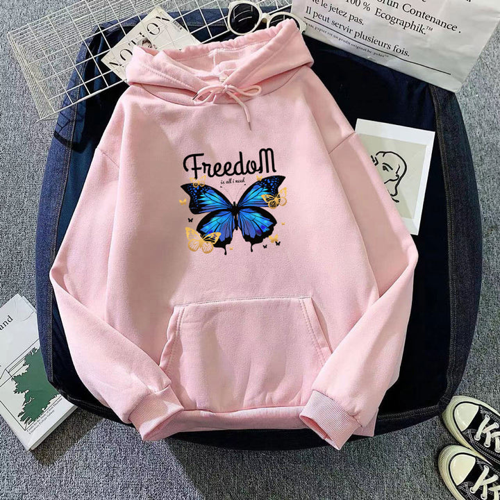 Dame hætte sweatshirt med kunstnerisk sommerfugl design Skovae
