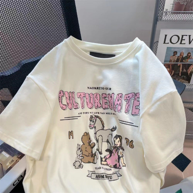 Dame T-shirt med kreativ kulturprint og afslappet oversized-snit Stilla