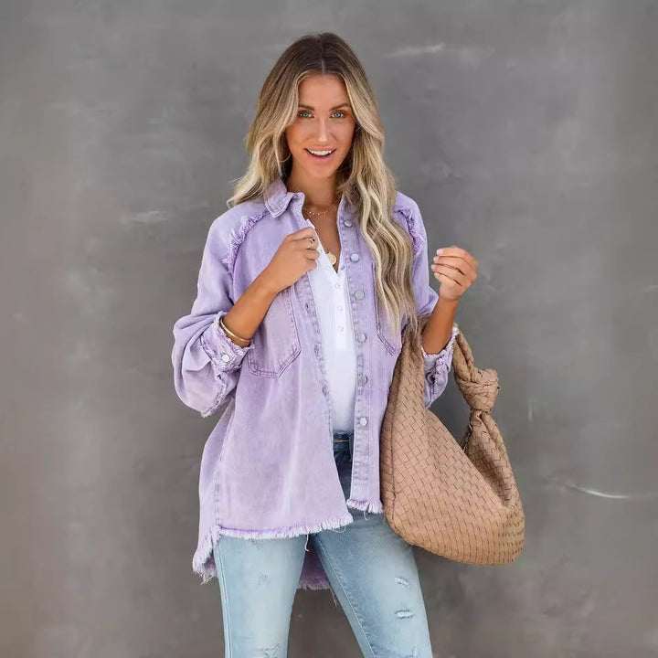 Damer Casual Denim Overgangsjakke i Vintage-stil med franske detaljer Stilla