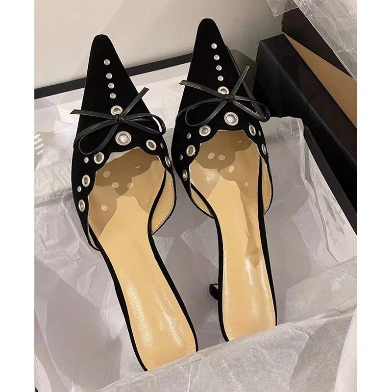 Dame Elegante Spidse Tå Slingback Hæle med Dekorativ Bue og Nitter-Detaljer Stilla