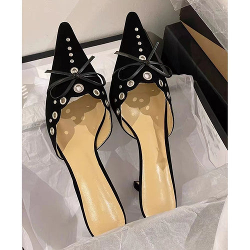 Dame Elegante Spidse Tå Slingback Hæle med Dekorativ Bue og Nitter-Detaljer Stilla