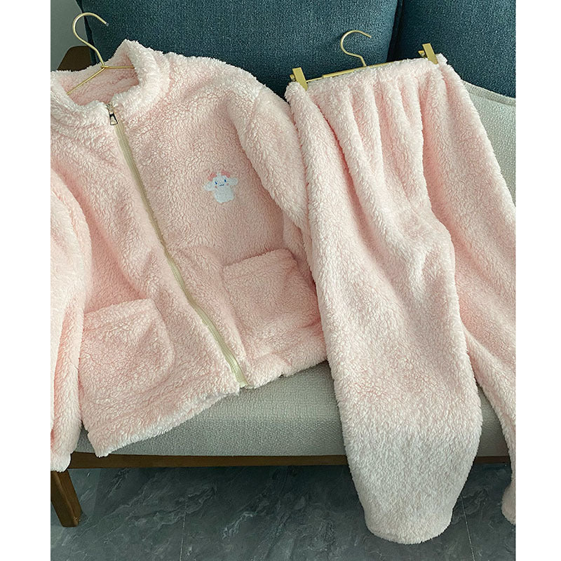 Dame Fleece-Pyjama-sæt med lynlås og hyggeligt materiale Stilla