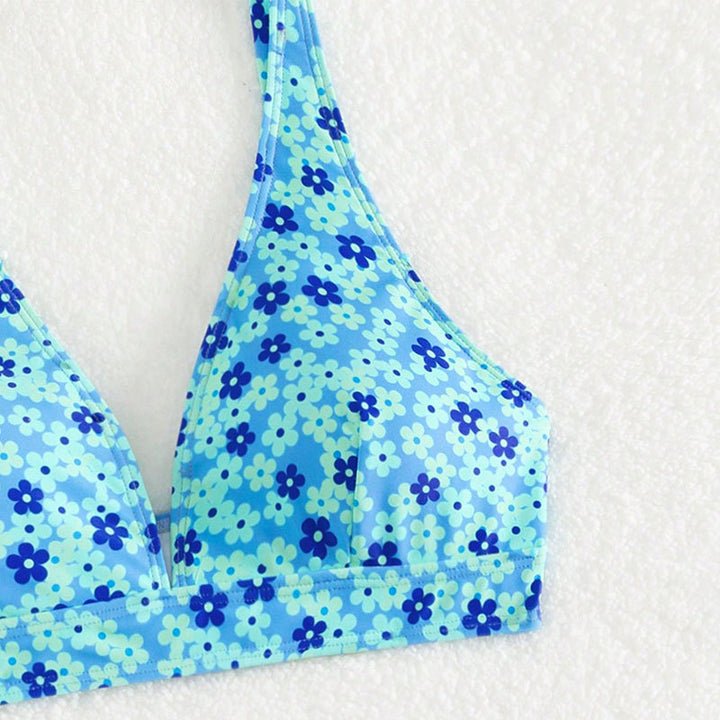 Dame bikini-sæt med blomsterdesign og højt skåret trusse Stilla