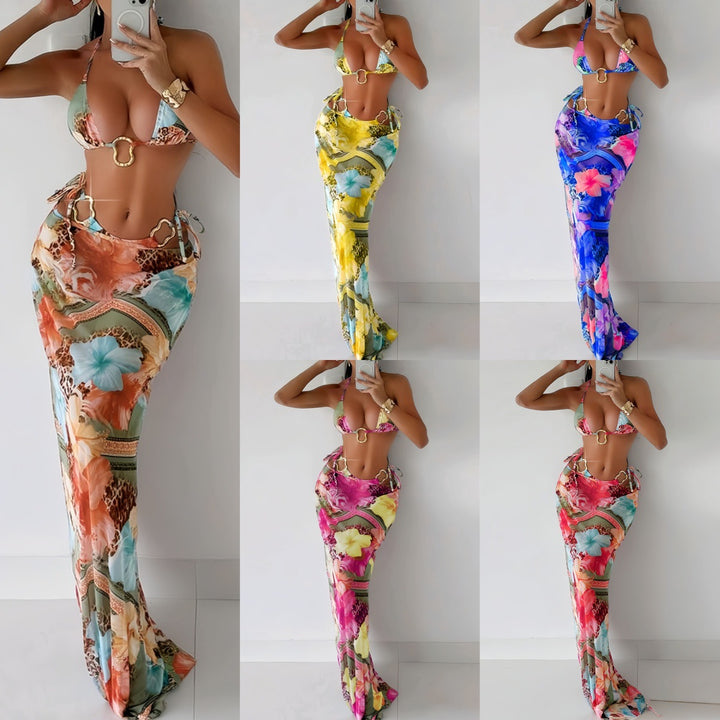 Dame Elegant skåret strandkjole med blomsterdesign Skovae