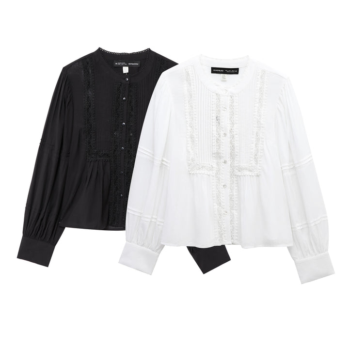Femme romantisk broderet bluse med knaplukning Stilla