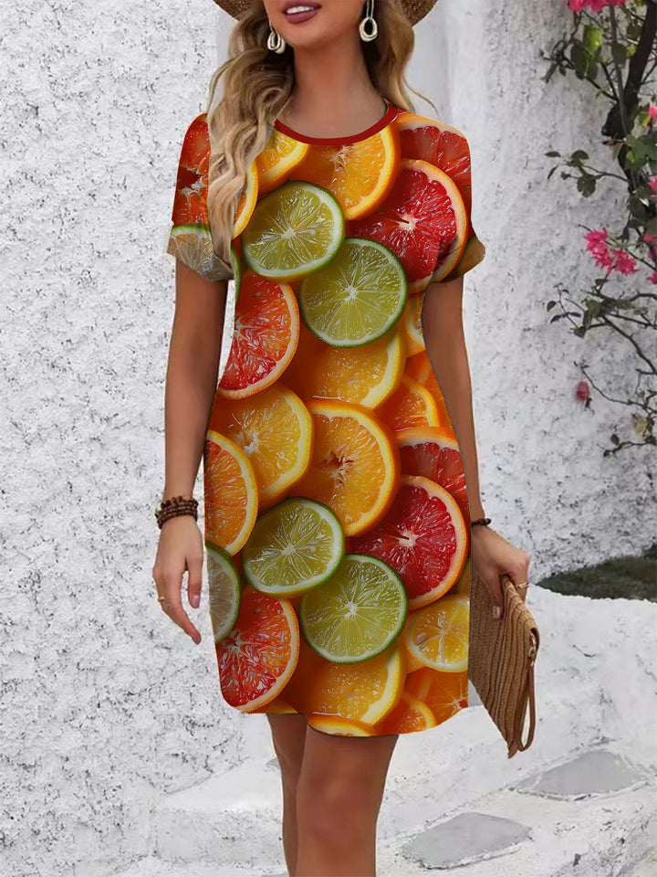 Dame T-Shirt kjole med blomsterdesign og behagelig pasform Skovae