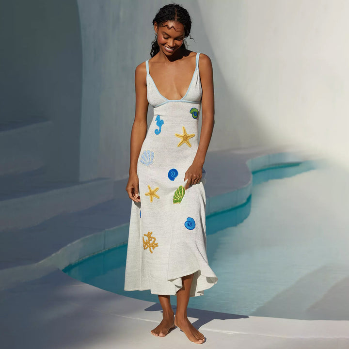 Dame Strand Broderet Maxi Kjole Stilla