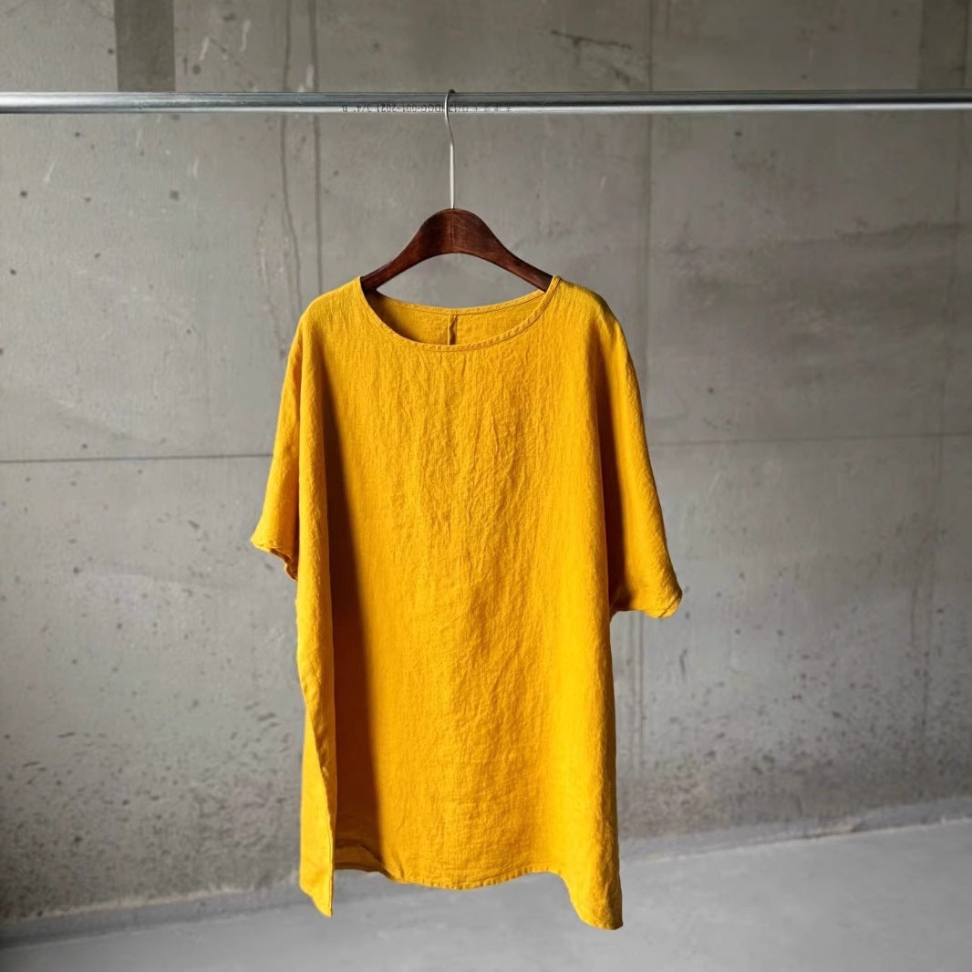 Femme Åndbart Linned Rundhals Top Stilla