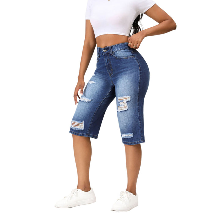 Dame Ripped Denim Bermuda-Shorts med høj talje og afslappet snit Stilla