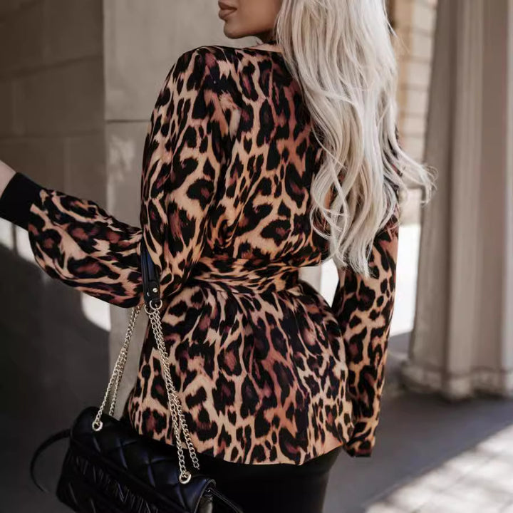 Dame Luksuriøst Animal-Print Blazer-Outfit med figursyet Nederdel Stilla