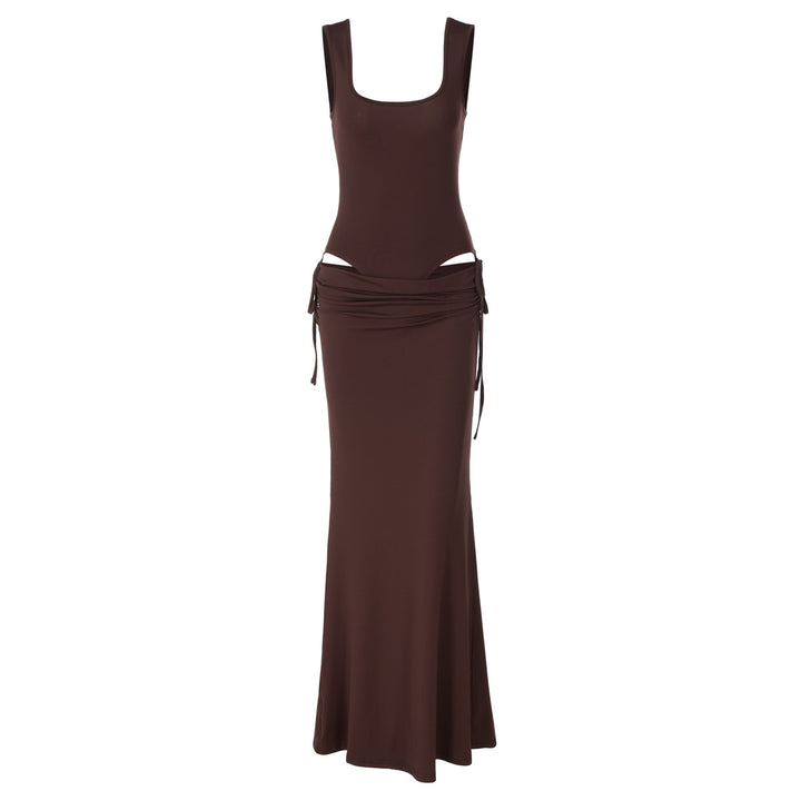 Dame Longline Jersey Kjole med Rynk og Sidesnore Stilla