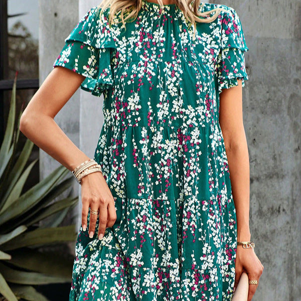 Dame Floral Ruskeskikt Mini Kjole Stilla