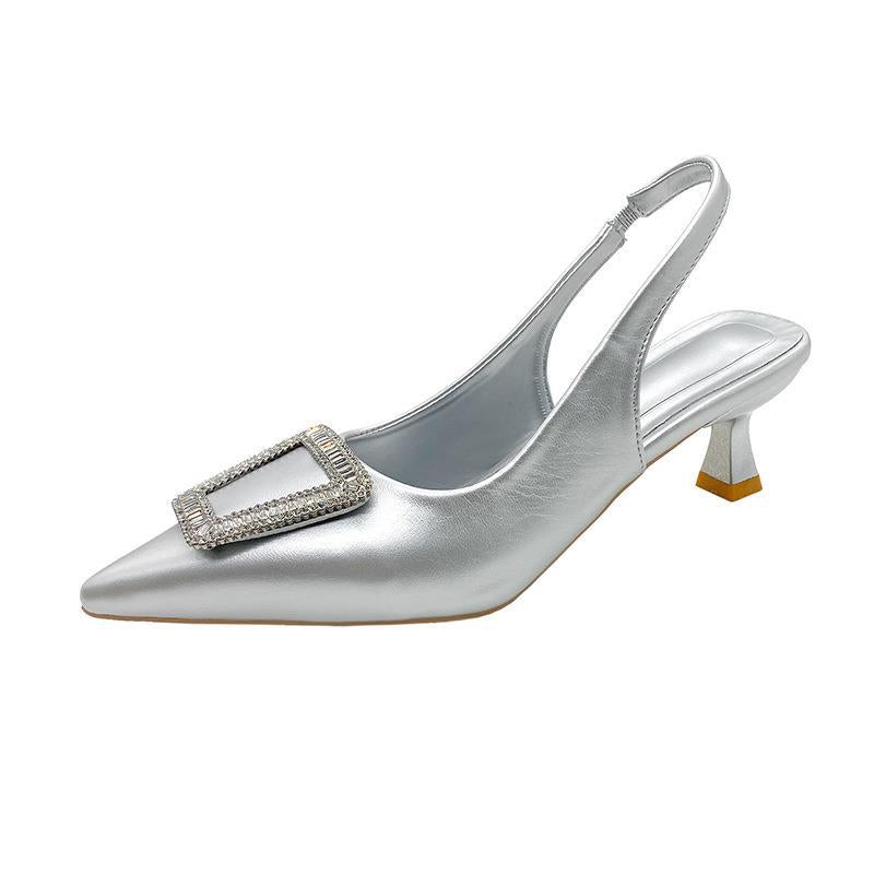 Dame Slingback-pumps med spidse tå og dekorativ strassspænde Stilla