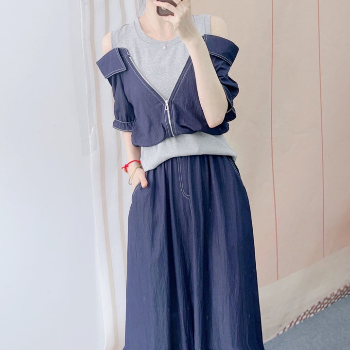Dame Casual Maxikjole med Lynlås og Off-Shoulder Design Stilla