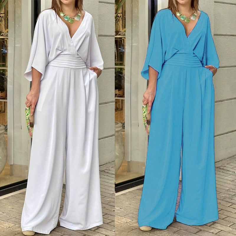 Dame jumpsuit med bredt ben og omslag design Stilla