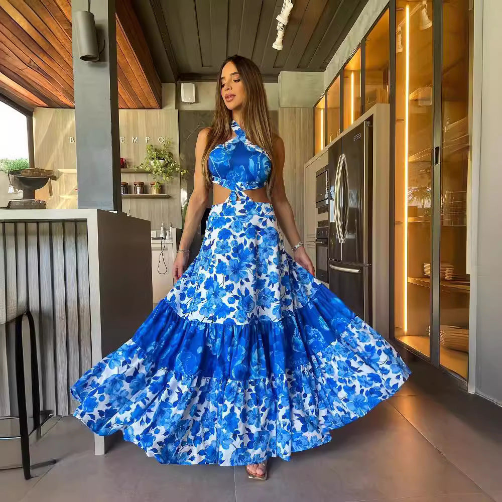 Dame Maxikjole med legende cut-out-design og voluminøs skirt Stilla