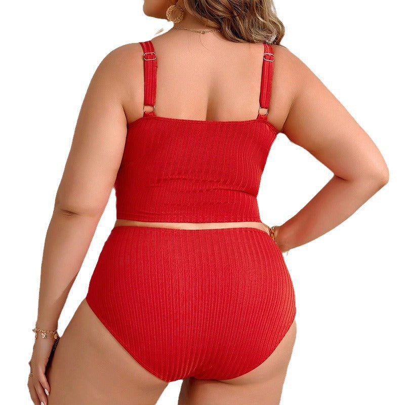 Dame højtaljede bikini-sæt med moderne rib-design Skovae