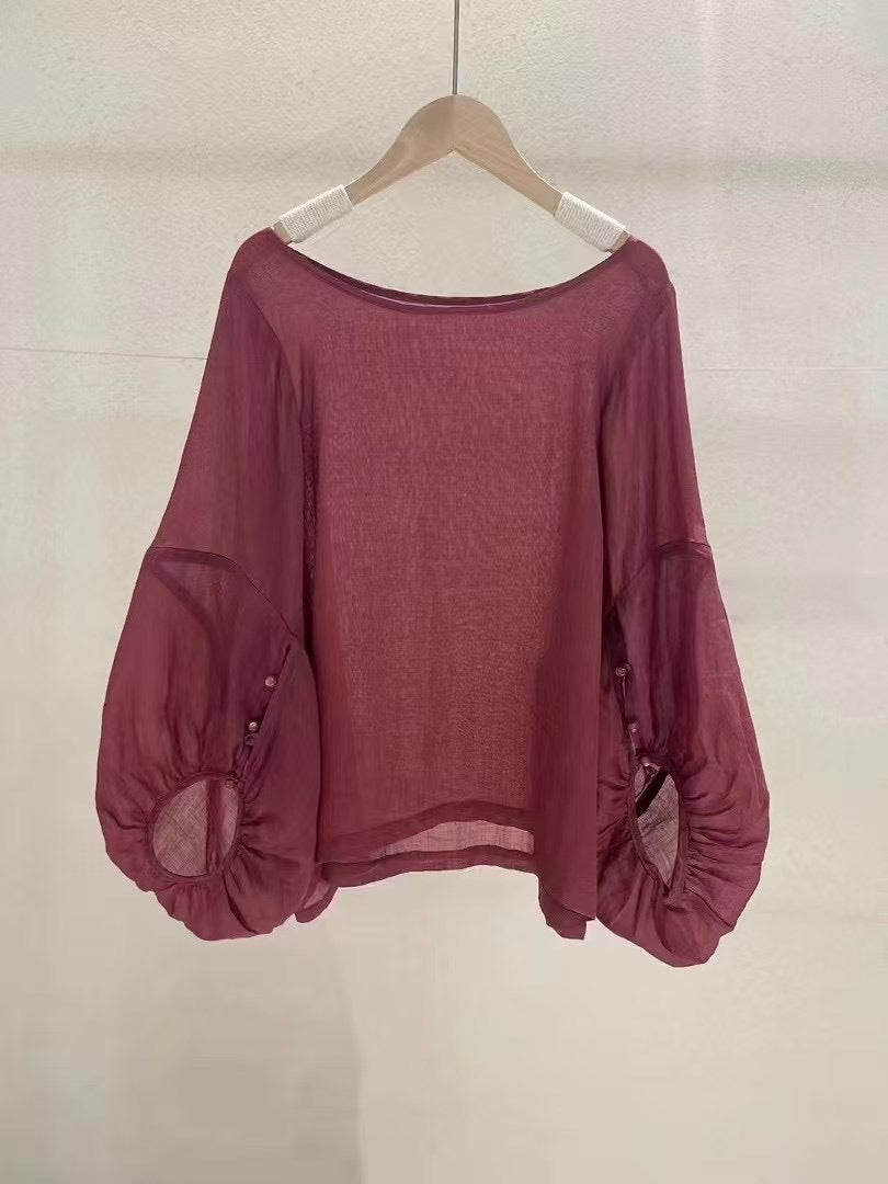Femme Elegant Gennemsigtig Puffærme Bluse Stilla
