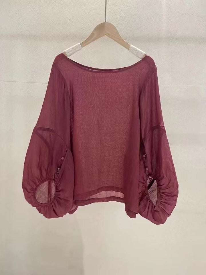 Femme Elegant Gennemsigtig Puffærme Bluse Stilla
