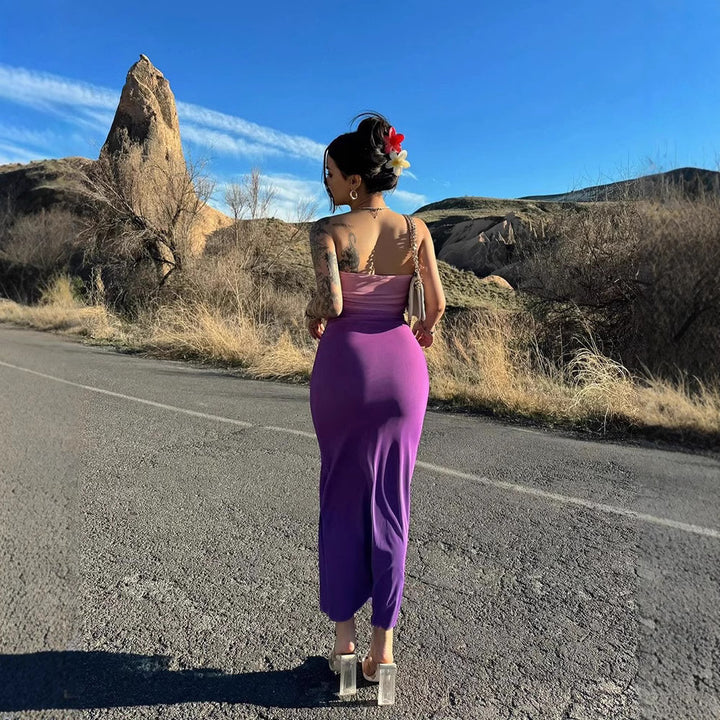 Dame elegant strapless maxikjole med farveovergang Skovae