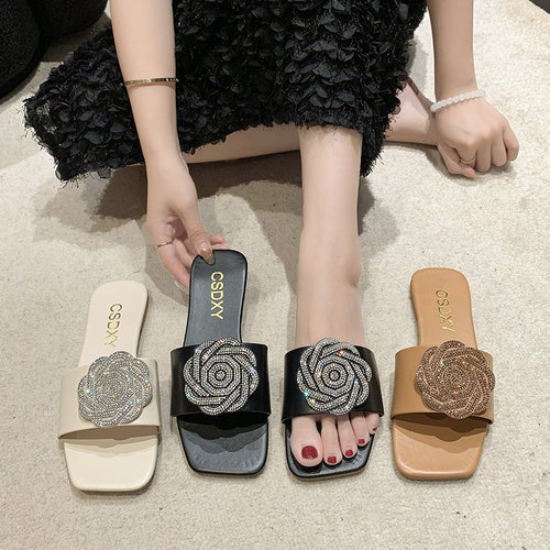 Dame Flade Sandaler med elegant Blomsterapplikation og skridsikker Såle Stilla