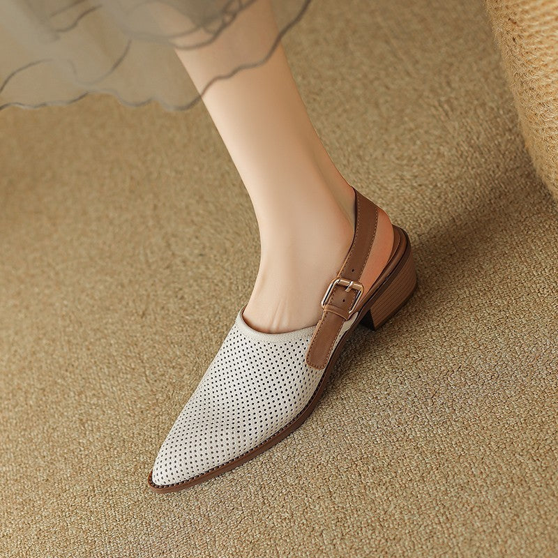 Dame Perforeret Slip-On Slingback Hæle med Blokhæle Stilla
