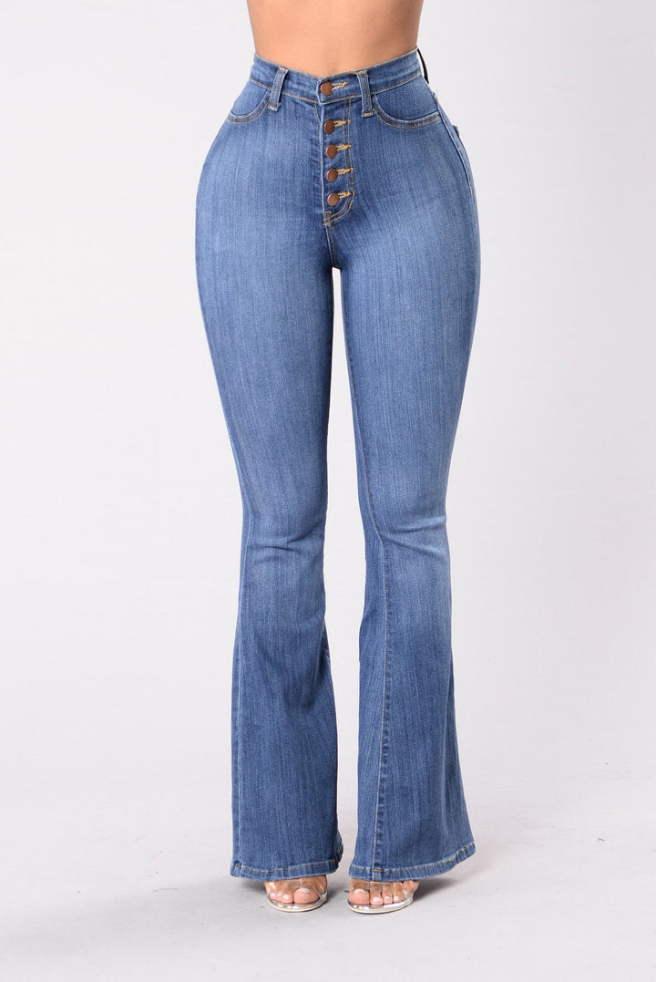 Dame flared jeans med høj talje og knaplukning Stilla