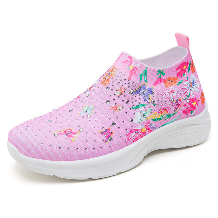 Dame Glamourøse Slip-On Sneakers med flower broderi og mode Strass-applikationer Stilla