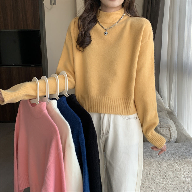 Kvinders komfortable og elegante cropped sweater med høj krave Stilla