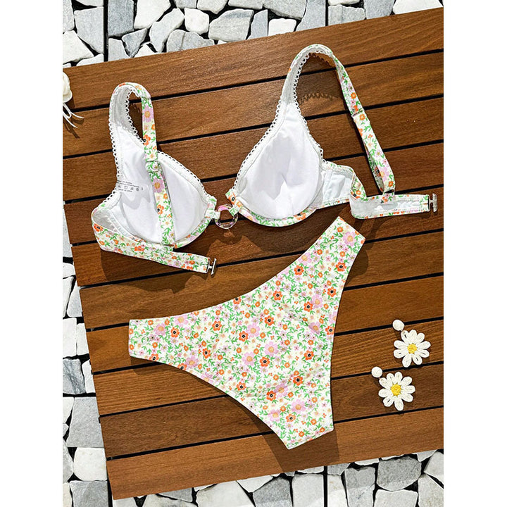 Damer bikini-sæt med blomster mønster og justerbare stropper Skovae