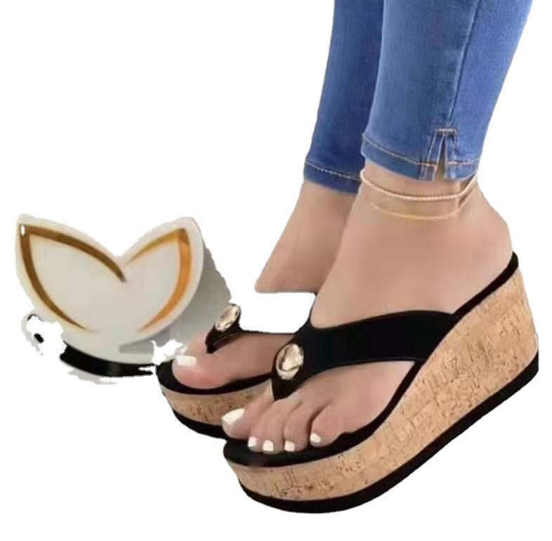 Dame nan plateau-sandaler med kork kile sål, polstret komfort fodseng og dekorativt ornament Skovae
