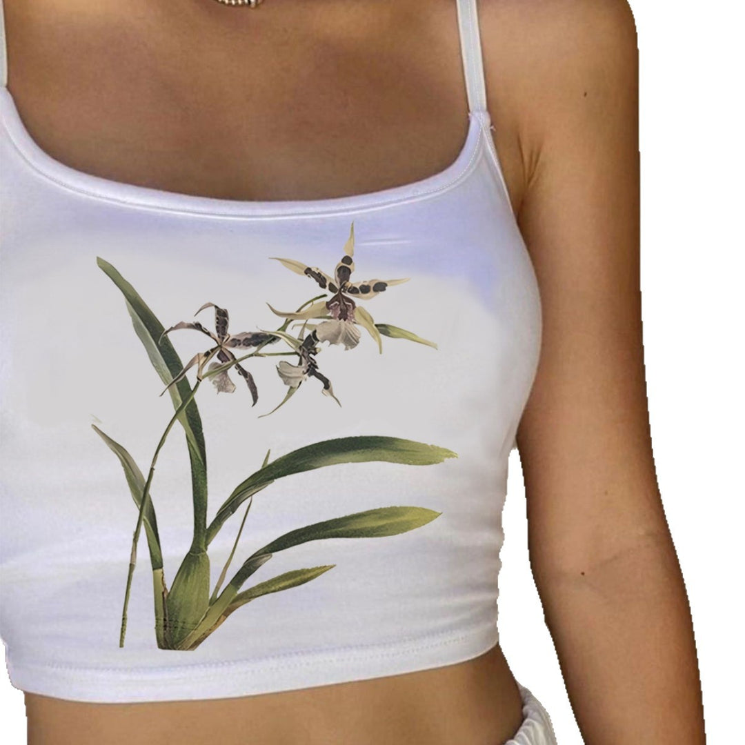 Dame Crop-Top med blomsterdesign og smalle stropper Skovae