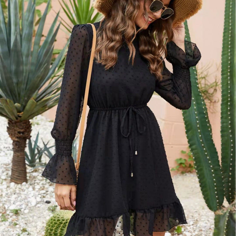 Femme Elegante Smocked Mini Kjole med Rynkekant Stilla